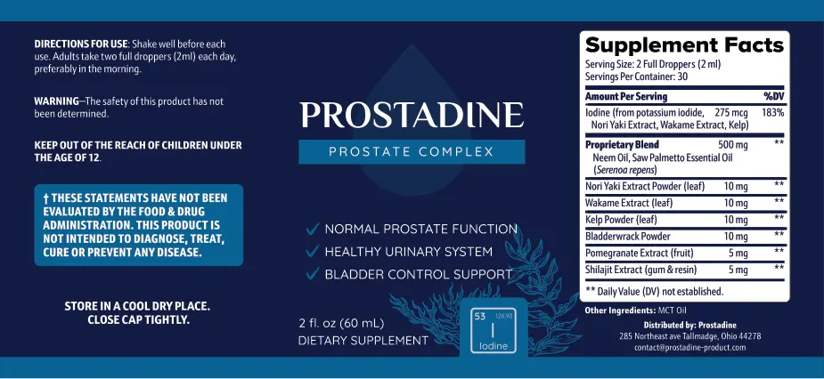 prostadine-ingredients-label